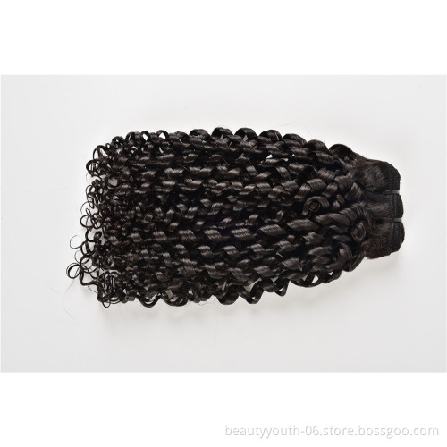 Pixie Curly Virgin Human Hair Bundles with Closure 10A Grade Weave Hair Extensions Double Weft pixie curl